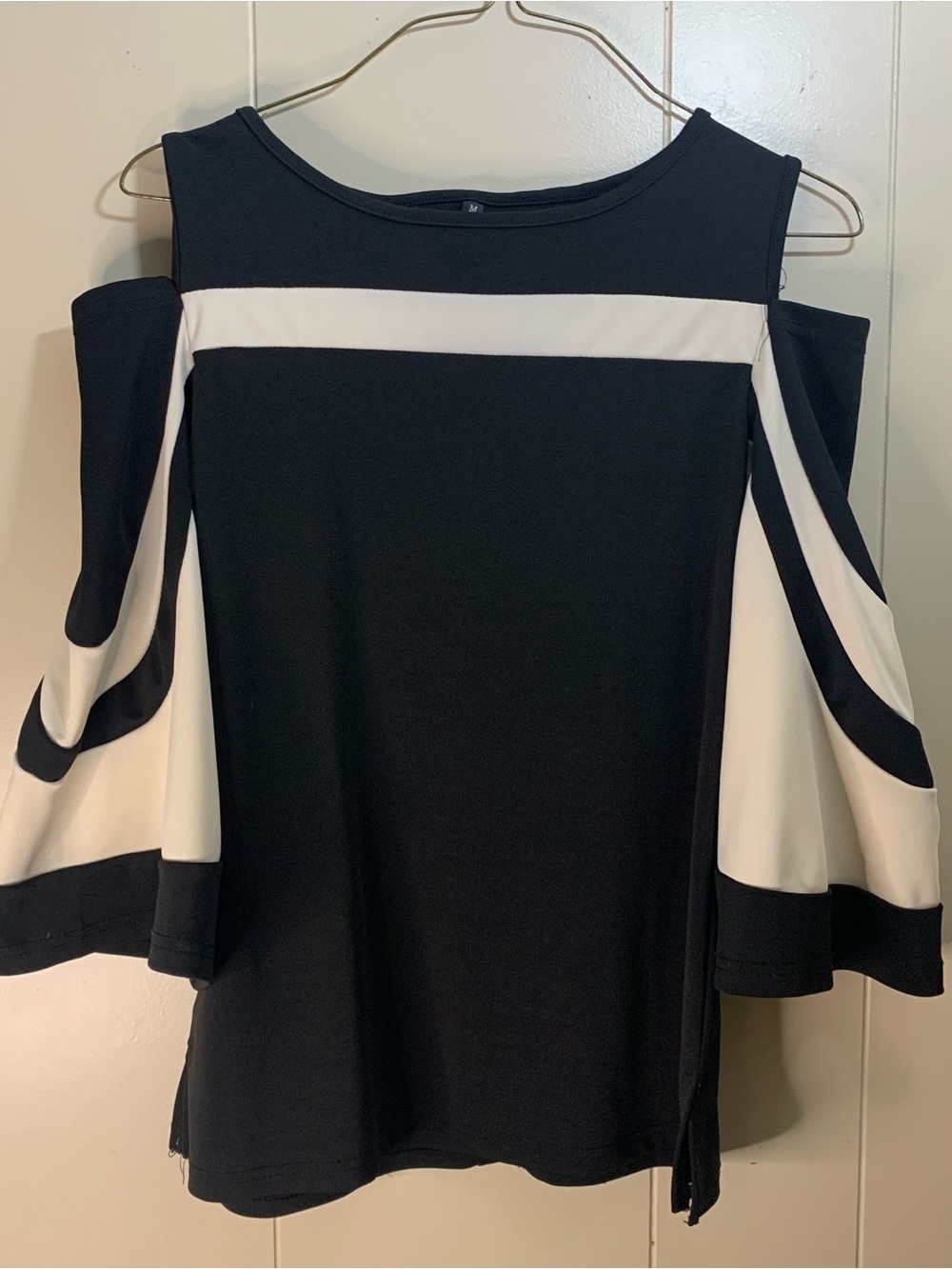 Black & Beige Cold-Shoulder Dress - Women's Elegant Contrast Top Medium